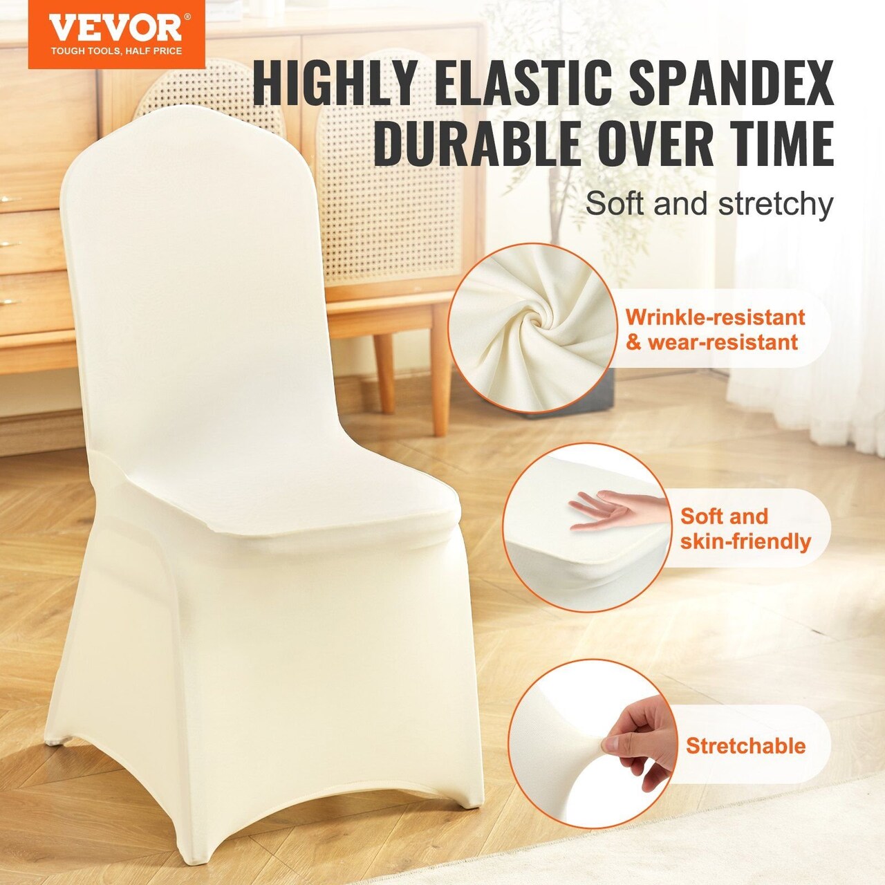 VEVOR-22" x 37"-White-Elegant Stretch Chair Covers for Events and Celebrations